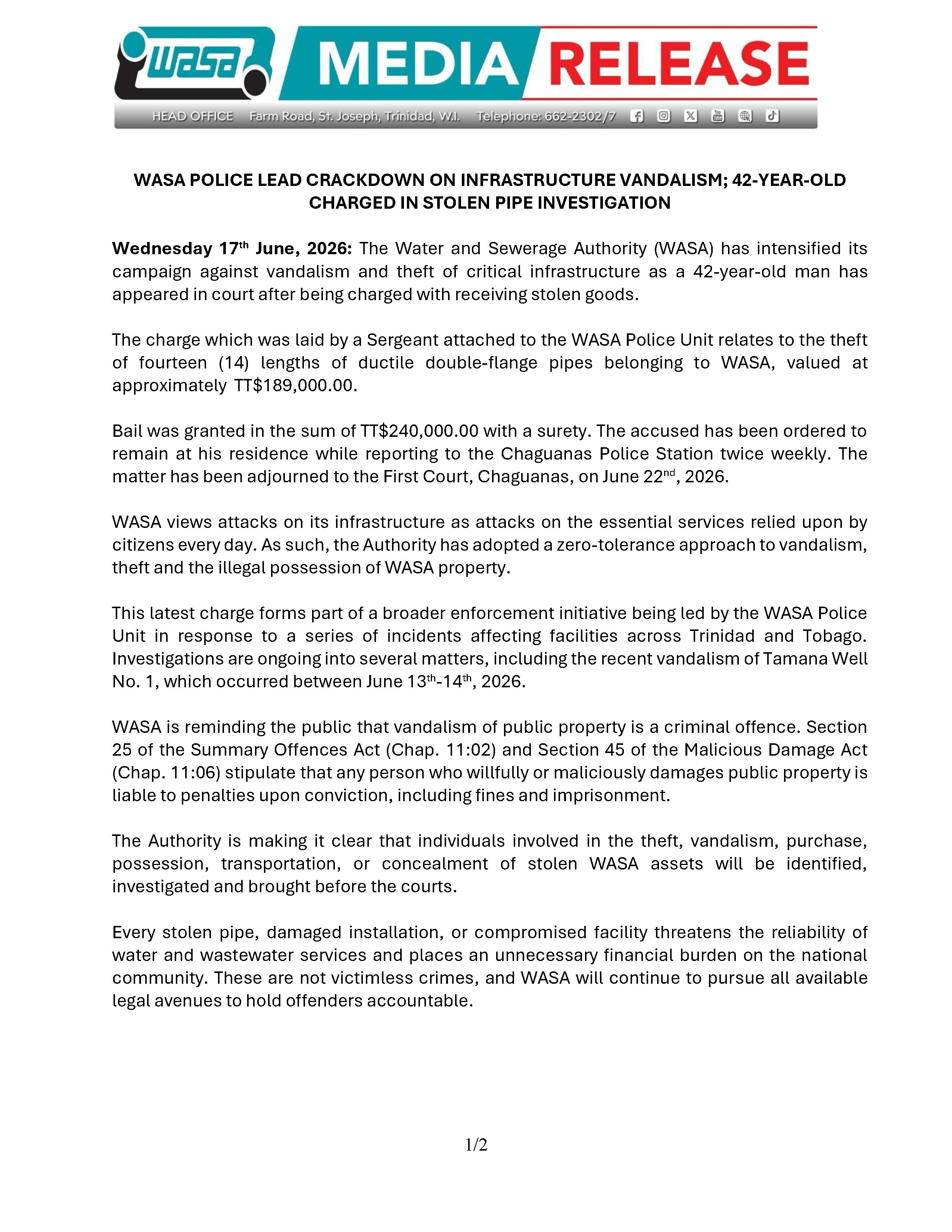 WASA cracks down on vandalism